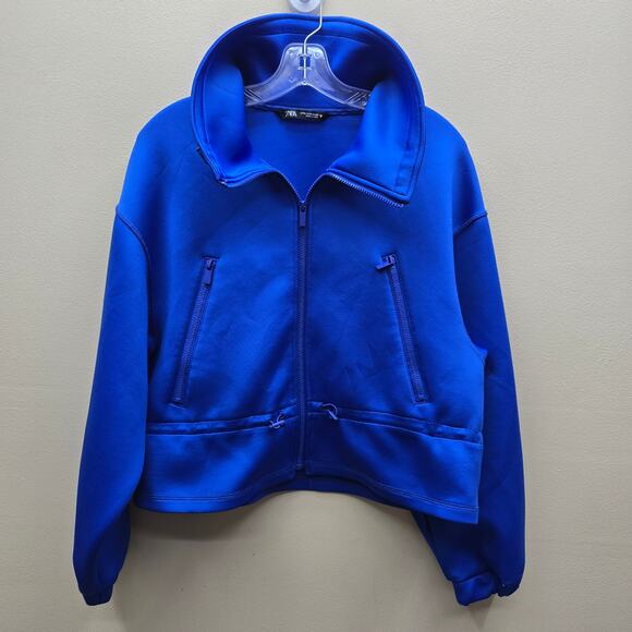 Zara Jackets & Blazers - Zara Women's Long Sleeve Full-Zip Jacket Drawstring Pockets Blue Size Medium